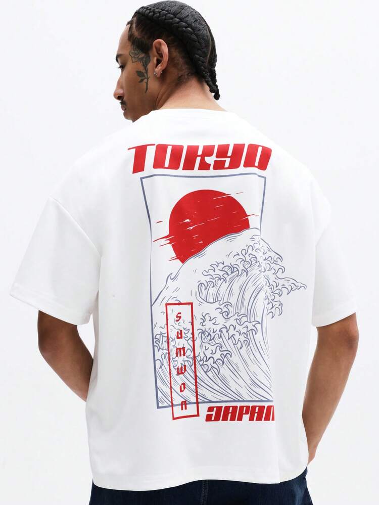 Boxy Fit Tee With Tokyo Wave Print