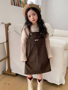 DAZY 少女字母印花口袋设计背带裙 - 棕色 - 查看 4