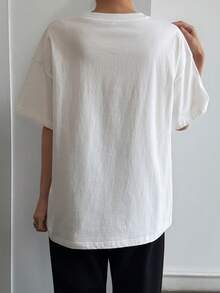 DAZY Camiseta de manga corta de mujer con cuello redondo, estampado de letras y números, de uso casual y versátil para uso diario - Blanco - Ver 3