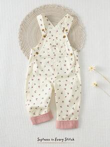 Cozy Pixies Baby Girl Floral Print Overalls Jumpsuit, Versatile & Comfortable,Spring To Summer Toddler Jumpsuit Romper Cute Vintage Style Toddler Girl Cherry Toddler Outfit Toddler Farm Clothes Toddler Overalls Girl Cotton Clothes Toddler Girls Cute Vintage Style - Apricot - View 10