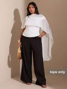 SHEIN BAE Blus Wanita Ukuran Besar Warna Polos Desain Tali Bahu Asimetris Pas Badan Model Slim, Atasan Musim Panas - Putih - View 4