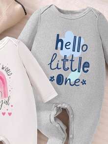 2pcs Newborn Baby Pajamas Set, Rainbow & Letter Print Knitted Envelope Collar Long Sleeve Footie Romper, All Season - Multicolor - View 4