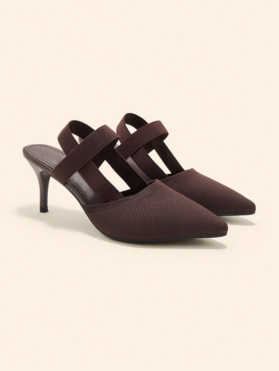 CUCCOO BASICS Giày cao gót mũi nhọn dáng ôm màu cà phê dành cho nữ, chất liệu vải dệt kim mềm mại, co giãn, thích hợp cho đi làm, đi nghỉ mát và đi chơi. - Cà phê nâu - Xem 1