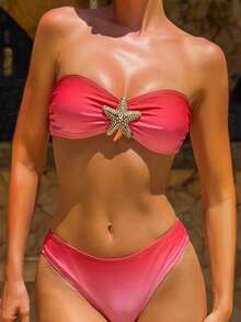Bonvoyette Ombre Red Mesh Starfish Bikini Set - Red - View 4