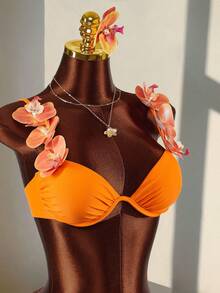 Amplova 女士3D兰花泳衣，性感前卫，适合春夏泳装、海滩、度假、约会、派对，性感比基尼套装 - 橘色 - 查看 1