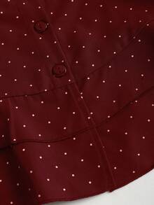 Sweetra Women's Lace Patchwork Ruffle Hem Polka Dot Sexy Low-Cut Waist Exposed Shoulder Backless Blouse, Suitable For Spring, Summer, Autumn, Winter - Burgundy - View 5