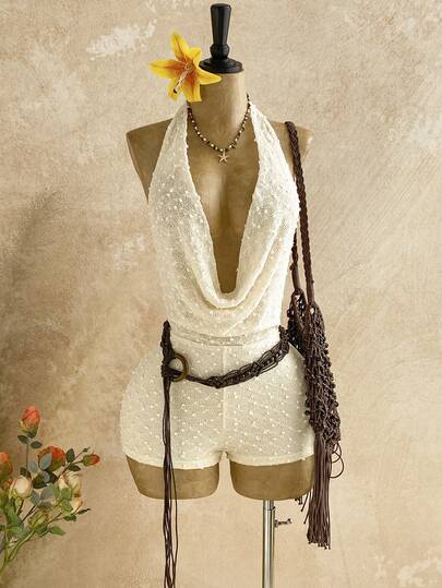 Soleia Women's Solid Color Plunging Neck Sexy Jumpsuit