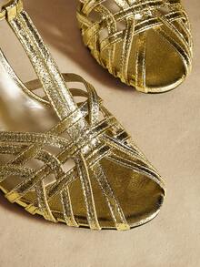 Rosivie New Elegant French Style High Heel Sandals For Women, Hollow-Out Roman T-Strap Qipao Dance Shoes Valentine's Day - yellow gold - View 5