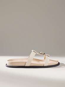 Solecia Women's Buckle Design Casual Fashionable Flat Mule Sandals - Apricot - View 2