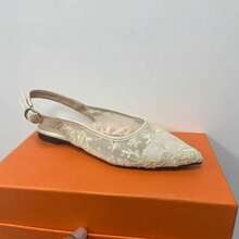 CUCCOO HITCHD Flat Bottom Hollow Jacquard Closed Toe Rear Strap Sandals - Apricot - View 15