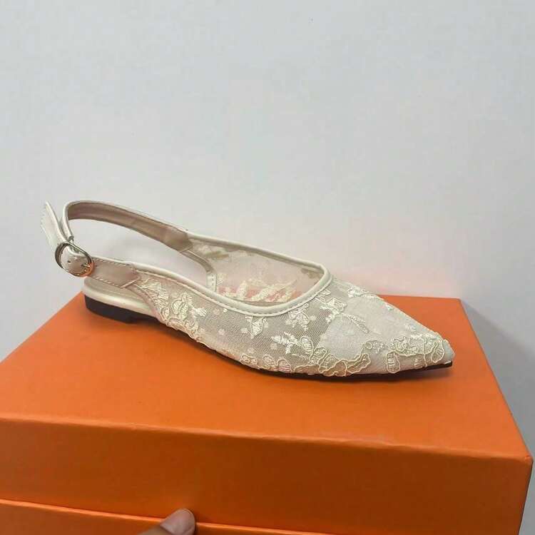 CUCCOO HITCHD Flat Bottom Hollow Jacquard Closed Toe Rear Strap Sandals - Apricot - View 15