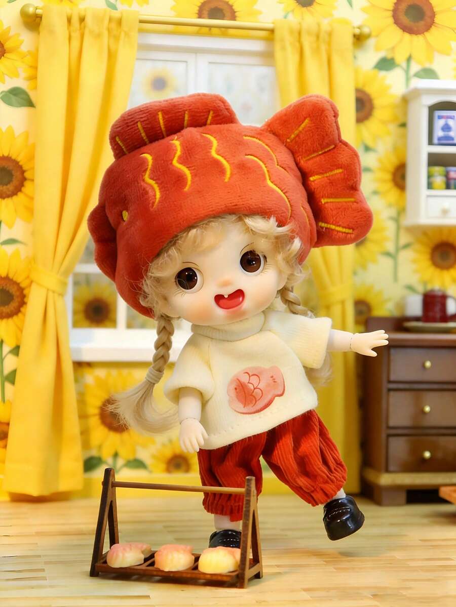 POKOJA LAND 1个鲷鱼烧红棕色娃娃，关节可动，动漫人物收藏玩具，可爱可摆造型角色，适合展示和送礼（非毛绒填充） - 彩色 - 查看 1