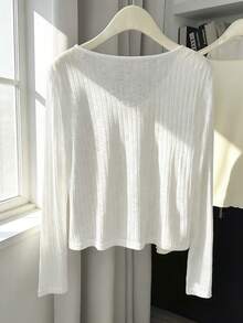 Resyla Women's Lightweight Cover Up Sunscreen Jacket, V-Neck Knit Shawl Coverup For Summer - White - View 2