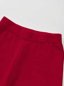 Franclia 2pcs/Set Women Casual Loose Fit Sports Style Korean Cute Versatile Wide Leg Pants & Sweater Set, Autumn/Winter - Red - View 6