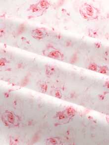 Sweetness Romantic Rose Print Ruched A-Line Dress, Elegant Sweet Sexy Summer Holiday Dress For Women ,Spring/Summer - Pink - View 4