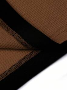 Manfinity Homme 男士休闲咖啡棕色针织面料长袖圆领 T 恤，撞色滚边，常规版型，多功能旅行单品，适合通勤、秋季日常穿着 - 咖啡棕 - 查看 4