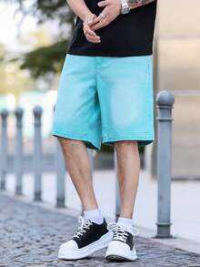 Manfinity Homme Quần short denim nam màu trơn, dáng rộng, thoải mái. - màu xanh lá - Xem 8