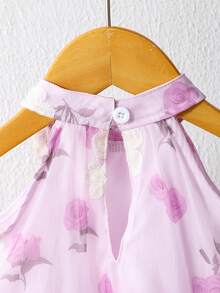 Souflis Souflis Cute Baby Girls Halter Neck Purple Chiffon Sleeveless Co-Ord With Floral Plant Print And Ruffle Detail Baby Girl Summer Clothes Baby Girl Casual - Purple - View 6