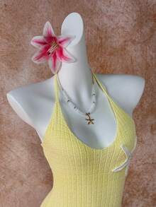 Elamini Y2K春夏女式沙滩度假休闲甜美海星钩针编织吊带裙 - 淡黃色 - 查看 5