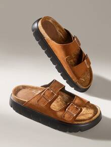 Solecia Sandalias de playa con suela gruesa y estilo retro para mujer, estilo vacacional - Marrón - Ver 6