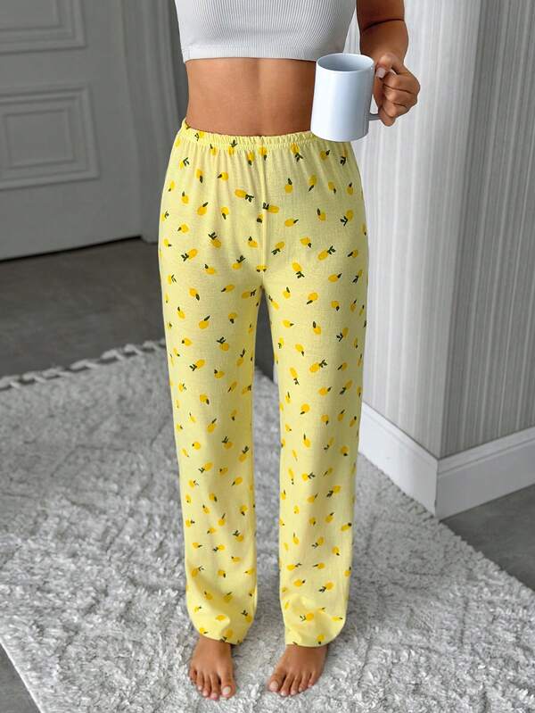 EURMUSE Pantaloni lunghi da casa in cotone con stampa di ananas e frutta per le donne