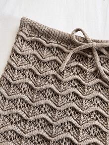 Soleia 2pcs Vacation Sexy Halter Backless Camisole & Mini Skirt Set, Suitable For Music Festival, Bohemian, Holiday, Date, Afternoon Tea, Crochet, Linen, - Khaki - View 8