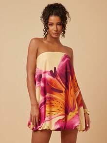 Travachic 女士碎花抹胸泡泡裙，性感海滩度假风，夏季 - 彩色 - 查看 4