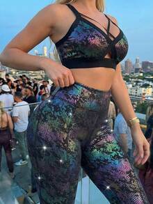 Innovista Women's Fashion Snake Skin Print Leggings, Other Dance Wear Holo Leggings Iridescent Animal Print High Waist Workout Leggings Women, Side Pocket, Stretch Quick Dry, Tummy Control Sculpting, Squat Proof | Gym HIIT Running Yoga Pilates | Leggings Tornasol Animal Con Bolsillo | Legging Holográfica Animal Com Bolso | AR: ليقنز لامع بطباعة حيوان مع جيب | Gymtok Y2k Athleisure - Black - View 9