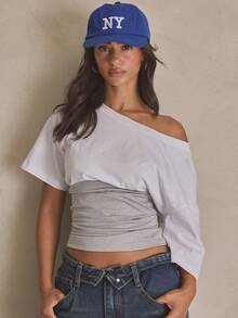 MUSERA Áo kiểu dáng dài rộng, lệch vai, phối nhiều lớp, thắt eo, thích hợp cho mùa hè, thể thao, thường ngày, phong cách đường phố, thời trang đường phố, mùa xuân và lễ hội. - Nhiều màu - Xem 1