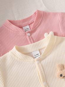 Newborn Organic Cotton Rib Knit Romper, Pink & Beige, Multi-Piece Set - Multicolor - View 3