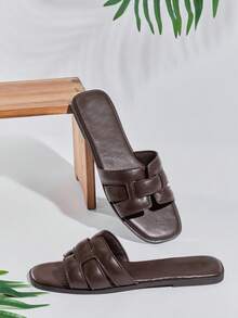 SHUZIA 女士简约休闲舒适交叉平底凉鞋 - 咖啡棕 - 查看 6