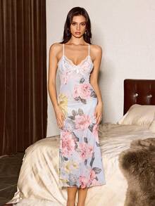 Slumberist Sleeveless Long Nightgown Robe Mesh Lace Lingerie Set - Multicolor - View 6