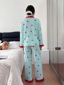 Dream Adore Women's Pink Striped Heart Patchwork Cardigan Pajama Set - Multicolor - View 2