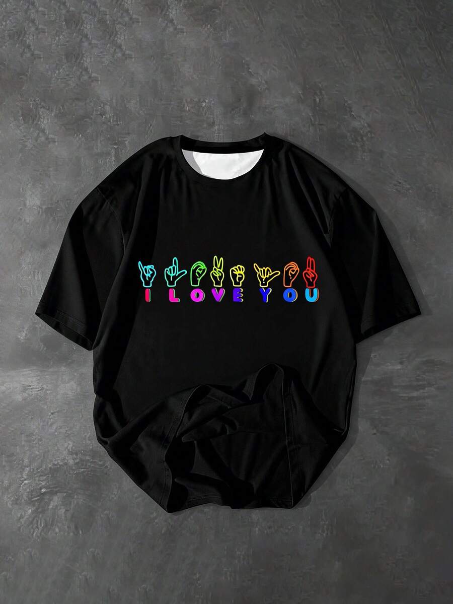 Manfinity EMRG 男士时尚夏季休闲运动服，男士上衣，腹部肌肉处饰有鸭子图案印花设计 - 黑色 - 查看 1