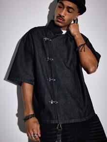 ROMWE MEN Street Life Men's Dropped Shoulder Short Sleeve Casual Loose Asymmetrical Hem Top - Blue - View 6