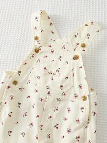 Cozy Pixies Baby Girl Floral Print Overalls Jumpsuit, Versatile & Comfortable,Spring To Summer Toddler Jumpsuit Romper Cute Vintage Style Toddler Girl Cherry Toddler Outfit Toddler Farm Clothes Toddler Overalls Girl Cotton Clothes Toddler Girls Cute Vintage Style - Apricot - View 5