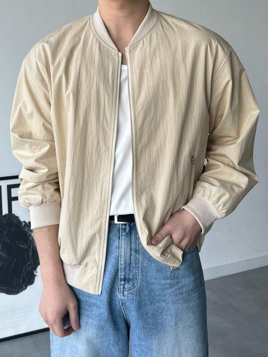 DAZY Beige Baseball Collar Men's Jacket And Coat, Spring - Beige - View 1