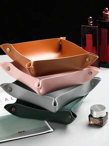 Leather Jewelry Tray For Rings, Earrings And Bracelets; Storage Organizer For Nightstand And Dresser; Catchall Tray For Watch And Coin; Phone And Key Holder With Printed Gold English Words, Gift For Valentine's Day Back To School - Multicolor - View 9