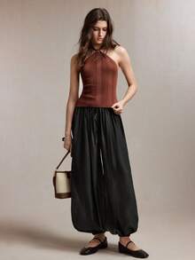 BizChic Mẫu quần harem ôm dáng, cạp chun điều chỉnh được, màu đen, có túi và dây rút ở gấu quần, dành cho mùa xuân/hè mới. - màu đen - Xem 6