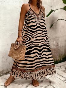 EMERY ROSE 大码女式豹纹宽松长款吊带裙，优雅百搭，适合日常和度假穿着，夏季必备 - 彩色 - 查看 5
