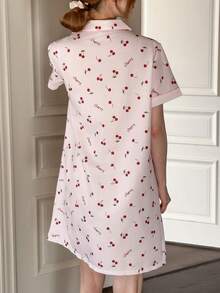 Dream Adore 粉色樱花印花翻领女士睡裙 - 淺粉色 - 查看 2