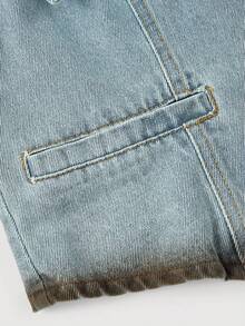 SHEIN MOD 女士休闲牛仔背心，翻领单排扣 - 藍色 - 查看 4