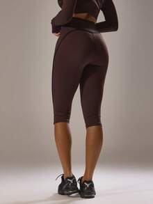Musera Sport Sport Contrast Piping Tie Front Capri Pants Active Gym Workout Casual Sonder - Coffee Brown - View 3