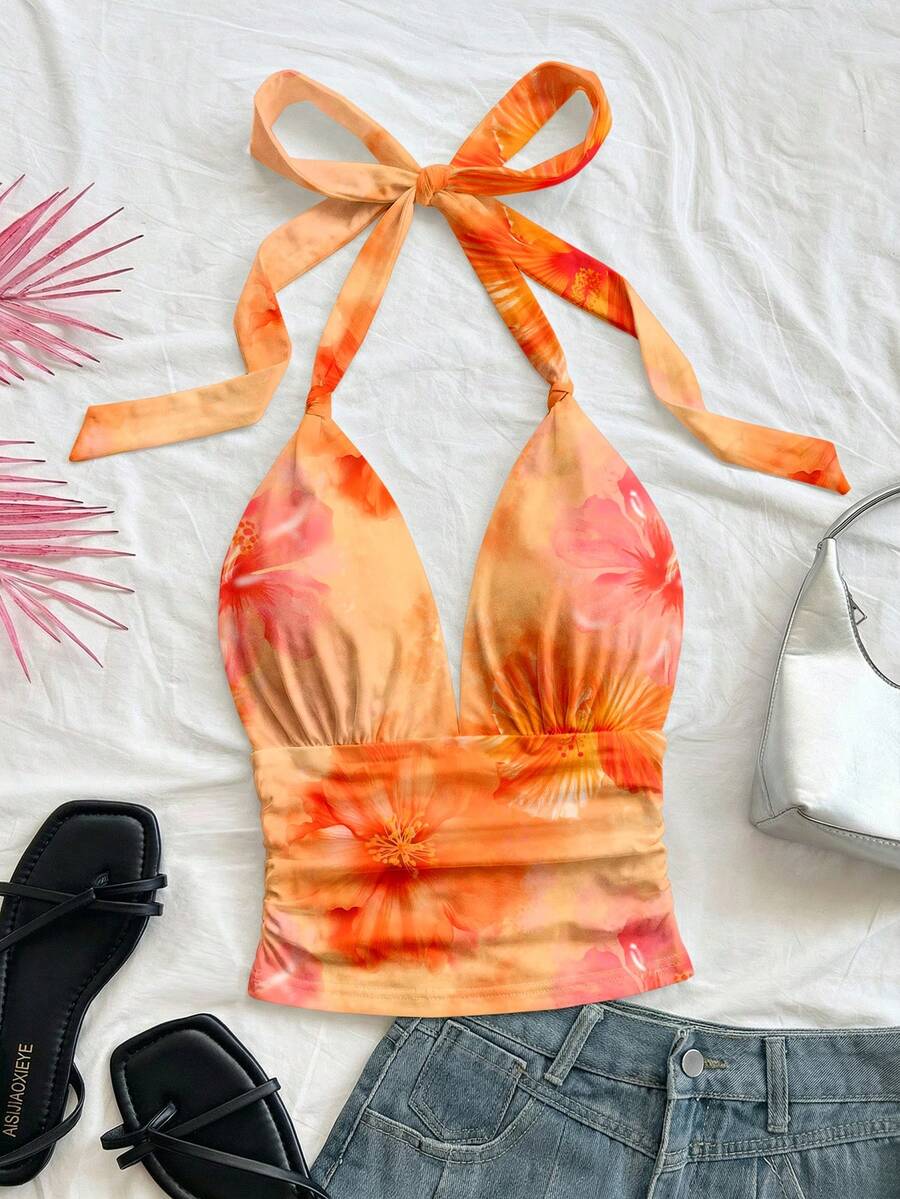 Soleia Women's Comfortable Ruched Tie Neck Camisole, Suitable For Spring/Summer Spring - Multicolor - View 1