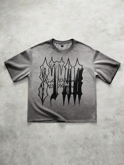 PAVTROS 男士做旧印花T恤，街头风，适合户外音乐节、休闲外出、送给男友/老公的礼物、周年纪念日，水洗浅灰色印花T恤，男士印花T恤，灰色和黑色印花T恤，落肩印花T恤，男士落肩印花T恤