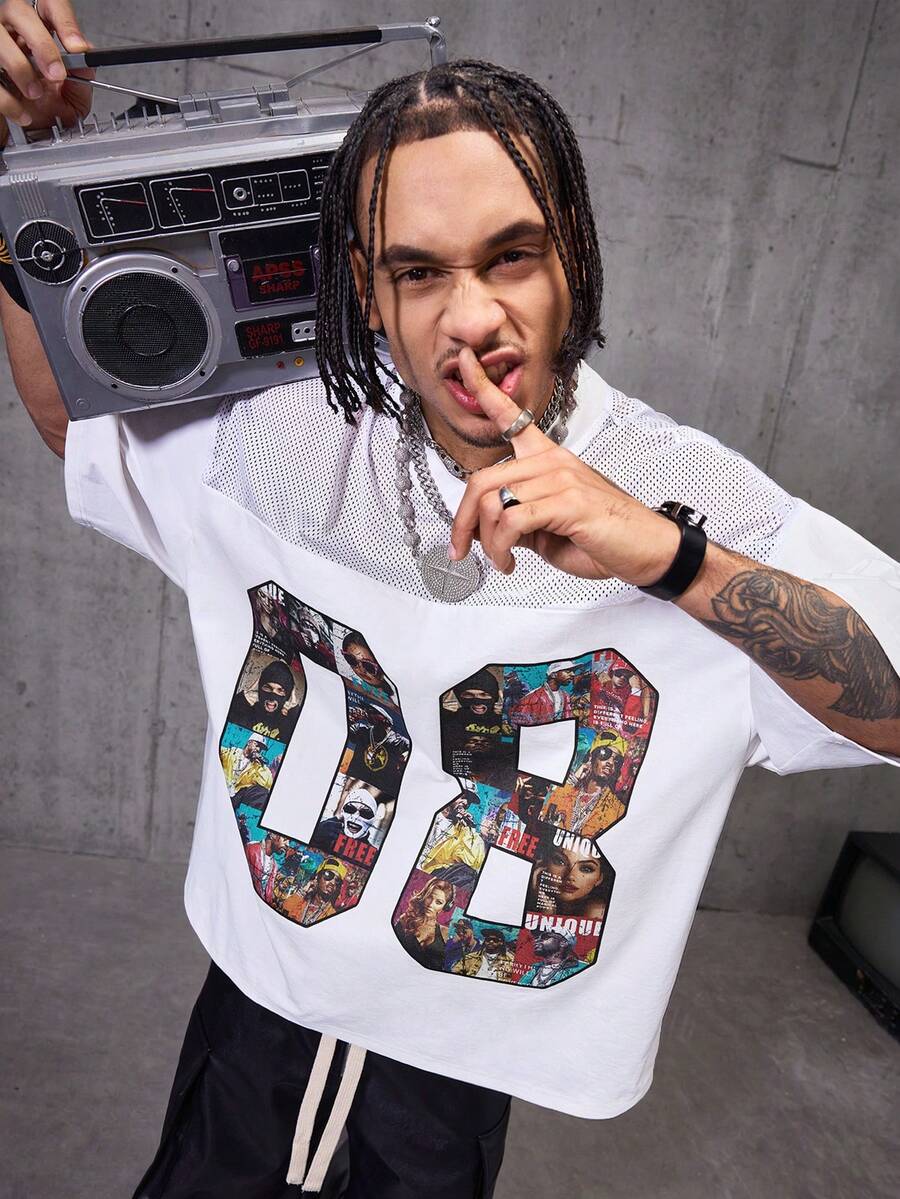 AXEPEAK Men's Casual Numeric Print Round Neck Loose Fit Short Sleeve T-Shirt, Summer - White - View 1