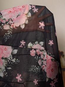 Slumberist 性感透视开衩印花网纱吊带睡裙 - 黑色 - 查看 6