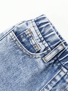 女婴牛仔裤，可爱款式，新品上市，四季皆宜，时尚简约百搭，适合多种风格，萌趣卡通印花，休闲复古中度水洗蓝色，可爱幼儿牛仔裤 - 藍色 - 查看 5