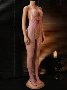 PetitDoll Pink Halter Sexy Bodysuit, Featuring Criss-Cross Cutout Details, Creates A Sweet And Spicy Doll-Like Ambiance, Ideal For Intimate Moments - Pink - View 4