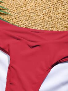 SHEIN Swim Women Summer Beach Solid Color Casual Bikini Bottom - Red - View 4